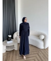 Hr - Melda Yaka Detay Elbise - Lacivert