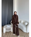 Hümas Kürk Detaylı Takım - Kahve