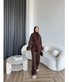 Hümas Kürk Detaylı Takım - Kahve
