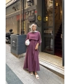 İmren Beli Lastikli Oysh Elbise - Bordo