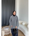 Kapşonlu Simli Hırka - Gri