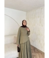 Keten Kırışık Etek Takım - Yeşil