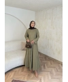 Keten Kırışık Etek Takım - Yeşil