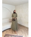 Keten Kırışık Etek Takım - Yeşil