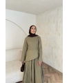 Keten Kırışık Etek Takım - Yeşil