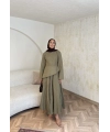 Keten Kırışık Etek Takım - Yeşil