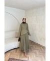 Keten Kırışık Etek Takım - Yeşil