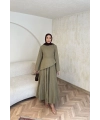Keten Kırışık Etek Takım - Yeşil