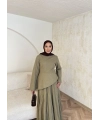 Keten Kırışık Etek Takım - Yeşil
