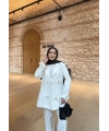 Kurdele Detaylı Kot Ceket - Beyaz