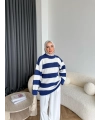 Mb-Eso Çizgili Triko Kazak - Mavi