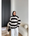 Mb-Eso Çizgili Triko Kazak - Siyah