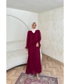 Meslen Şifon Elbise - Bordo