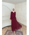 Meslen Şifon Elbise - Bordo