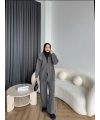 Monica Yakası Kürk Detaylı Takım - Gri