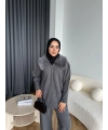 Monica Yakası Kürk Detaylı Takım - Gri