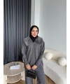 Monica Yakası Kürk Detaylı Takım - Gri