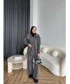 Monica Yakası Kürk Detaylı Takım - Gri