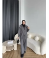 Monica Yakası Kürk Detaylı Takım - Gri