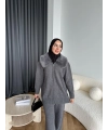 Monica Yakası Kürk Detaylı Takım - Gri