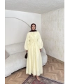Nervür Bağlamalı Vual Elbise - Sarı -