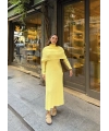 Nes Yaka Triko Elbise - Sarı