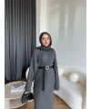 Nurs Örgü Detaylı Elbise - Gri