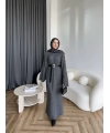 Nurs Örgü Detaylı Elbise - Gri