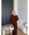 Örgü Atkı Detaylı Triko Takım - Acı Kahve