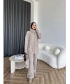 Örgü Atkı Detaylı Triko Takım - Vizon