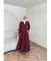 Pera Detaylı Elbise - Bordo