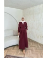 Pera Detaylı Elbise - Bordo