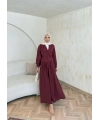 Pera Detaylı Elbise - Bordo
