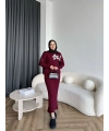 Pls-Çiçek Detay Jile Elbise - Bordo