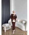 Pls-Çiçek Detay Jile Elbise - Kahve