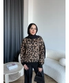 Pls - Leopar Desen Triko Kazak - Koyu