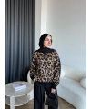 Pls - Leopar Desen Triko Kazak - Koyu