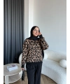 Pls - Leopar Desen Triko Kazak - Koyu