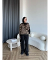 Pls - Leopar Desen Triko Kazak - Koyu