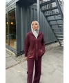 Selita Ön Fermuarlı Triko Takım - Bordo