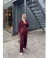 Selita Ön Fermuarlı Triko Takım - Bordo