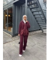 Selita Ön Fermuarlı Triko Takım - Bordo