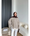 Twist Çizgili Sweat - Kahve