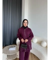 Yan Fermuarlı 3 İplik Takım - Bordo