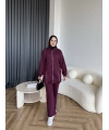 Yan Fermuarlı 3 İplik Takım - Bordo