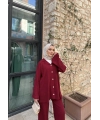 Zeyn Düğmeli Triko Takım - Bordo