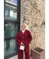 Zeyn Düğmeli Triko Takım - Bordo