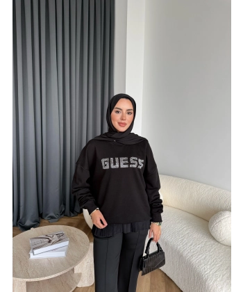 1-Muadil Taşlı Sweat - Siyah