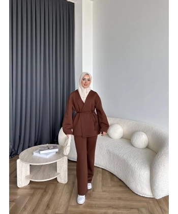 3 İplik Bağlamalı Takım - Kahve