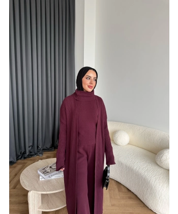 3 Lü Kimono Triko Takım - Bordo